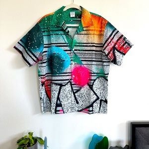 indie designer spray-painted button down / revere shirt
